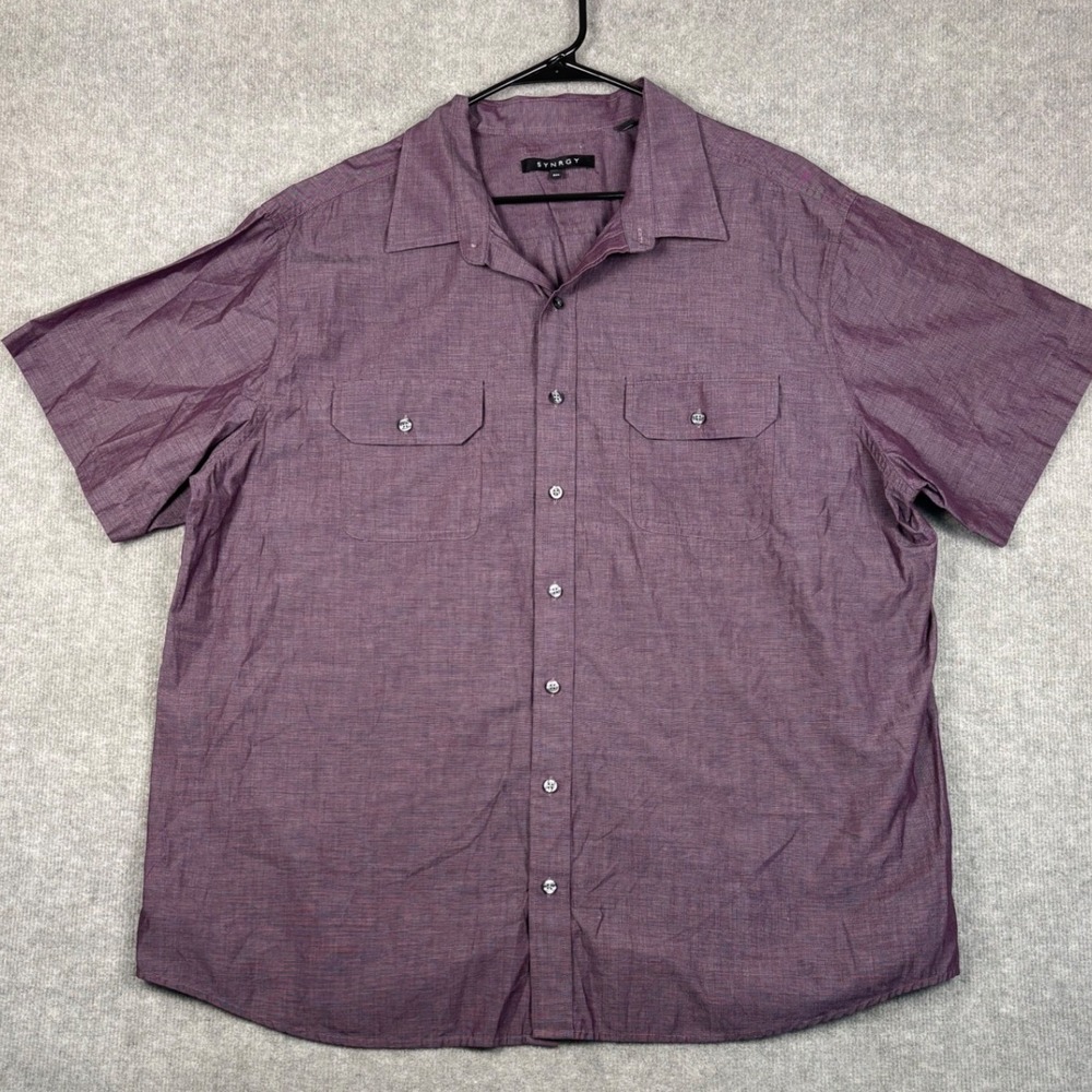 SYNRGY Short Sleeve Button Down Shirt Two‎ Pocket 2XL Purple Micro-Stripe